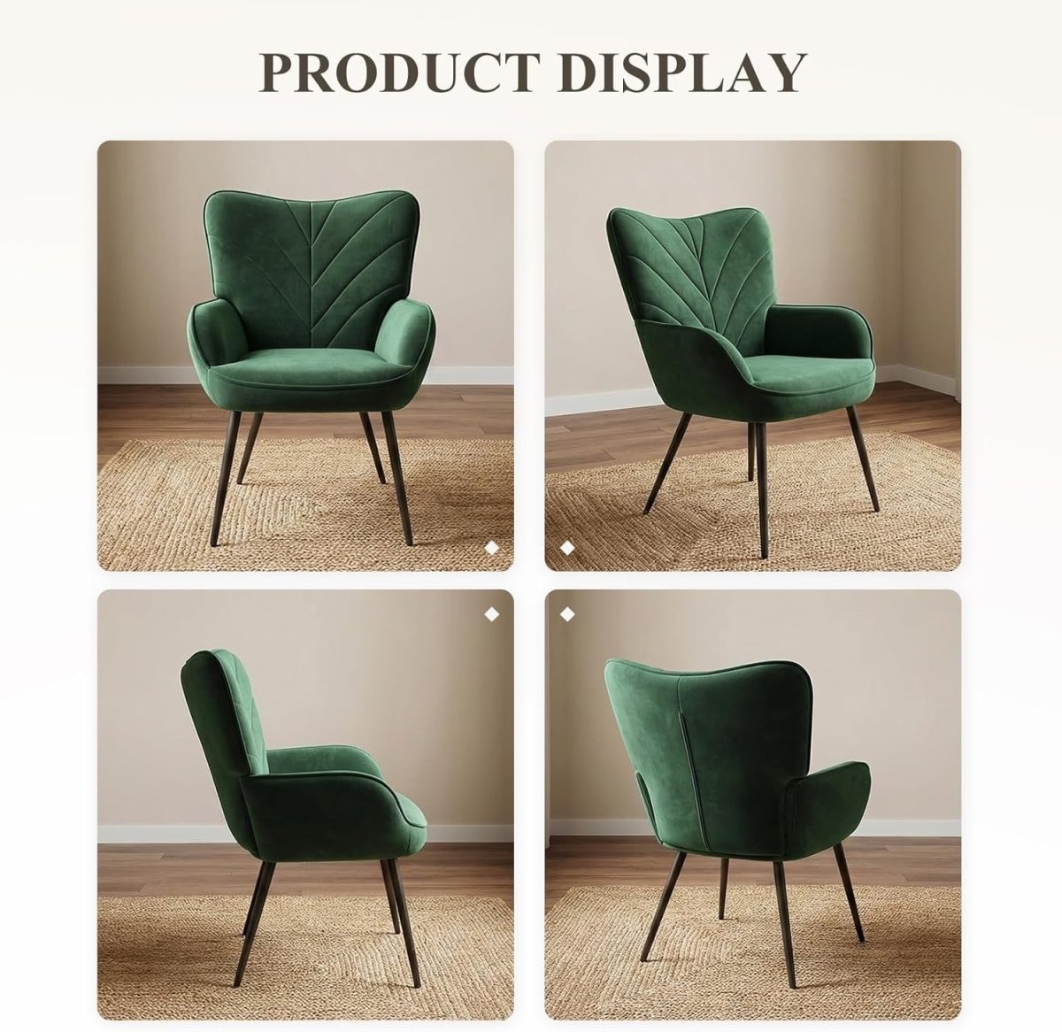 Emerald Green Velvet Accent Chair Wide Seat Metal Legs - Kwikley