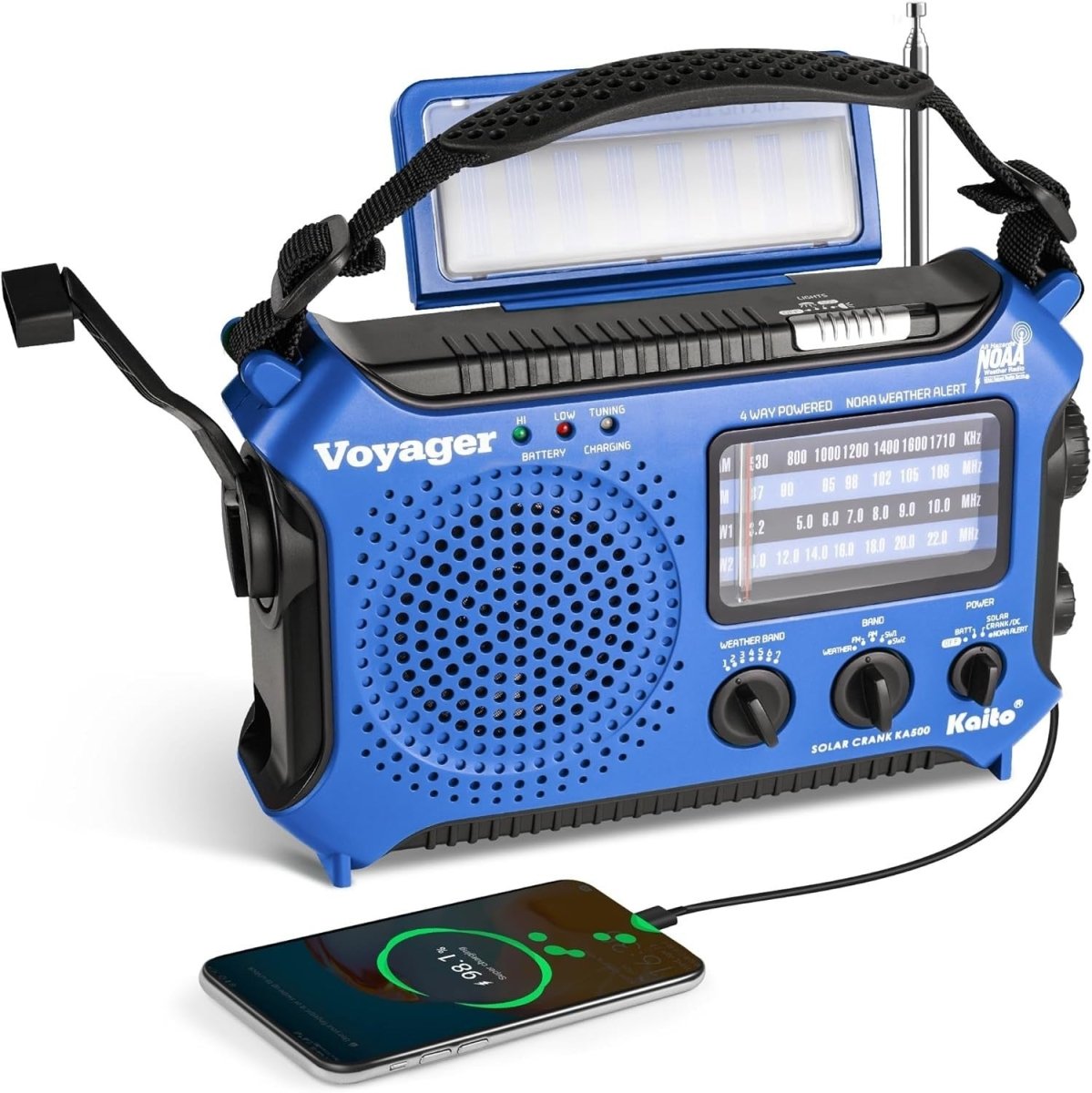 Emergency Weather Alert Radio Solar Hand Crank AM FM SW 7 Band Blue - Kwikley