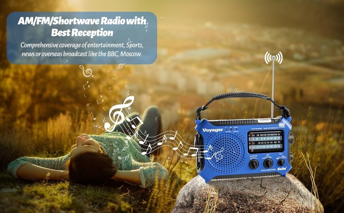 Emergency Weather Alert Radio Solar Hand Crank AM FM SW 7 Band Blue - Kwikley