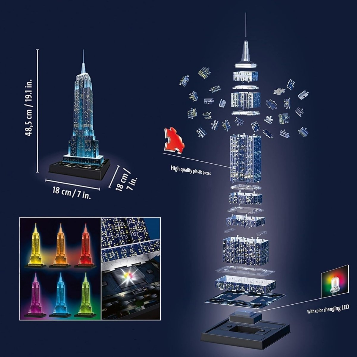 Empire State Building 3D Puzzle LED Light Up 216 Piece Model Gift - Kwikley