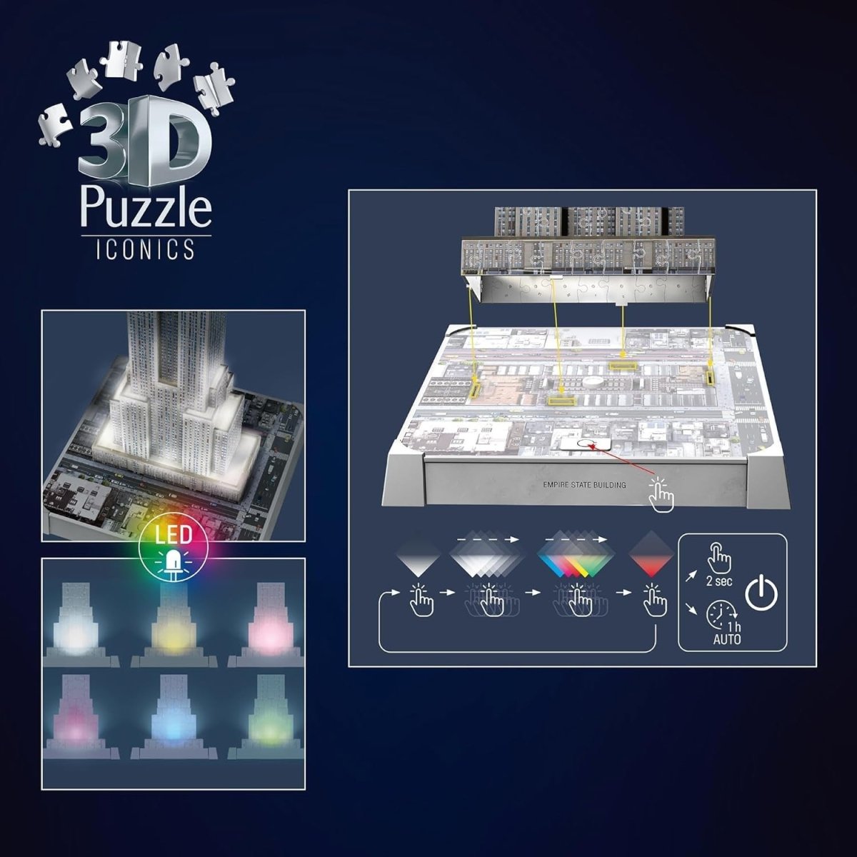 Empire State Building 3D Puzzle LED Light Up Model 216 Piece Gift - Kwikley