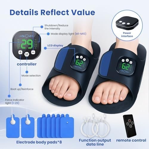 EMS Foot Massager for Circulation & Pain Relief, 10 Modes + 29 Settings - Kwikley