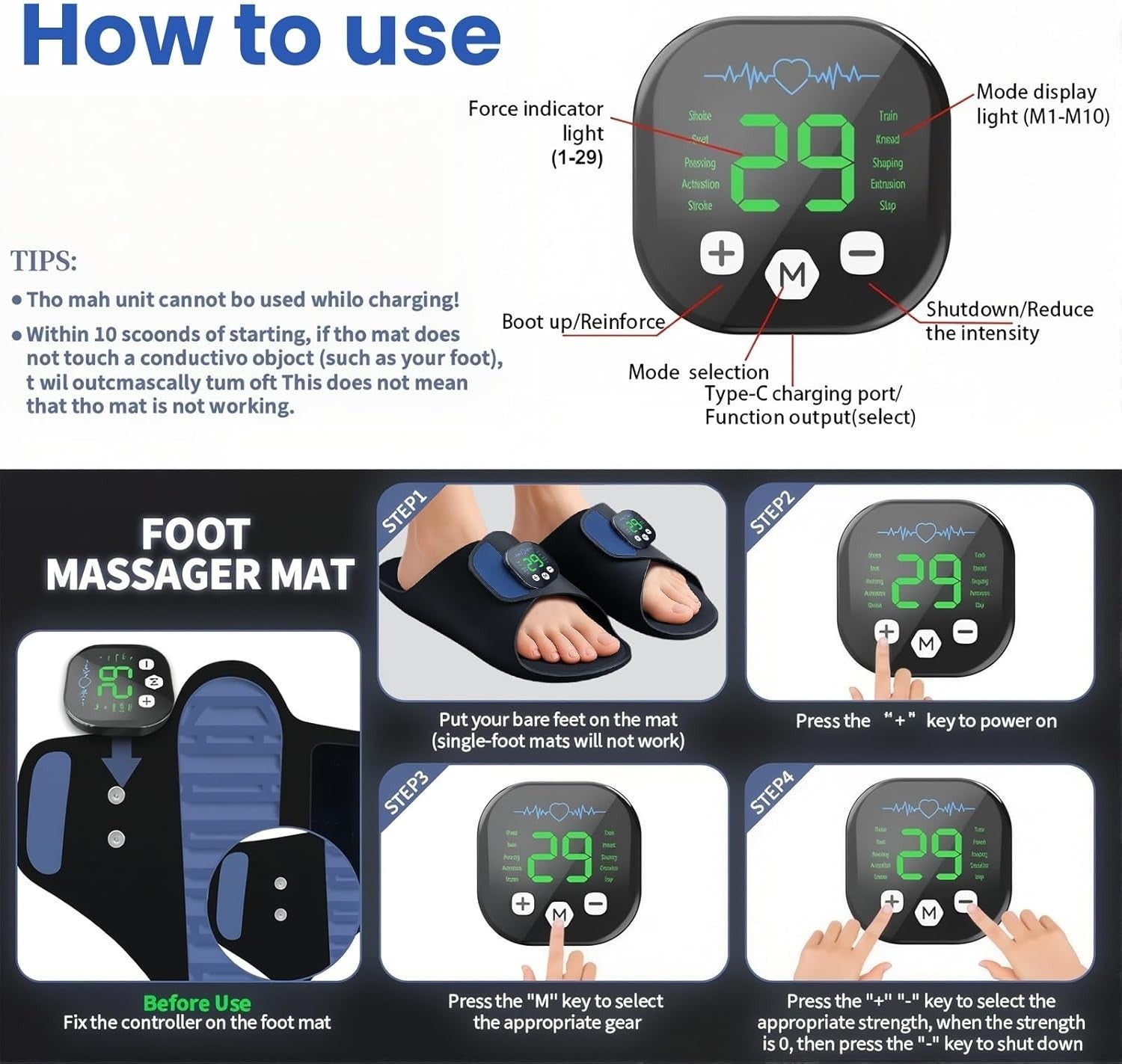 EMS Foot Massager for Circulation & Pain Relief, 10 Modes + 29 Settings - Kwikley