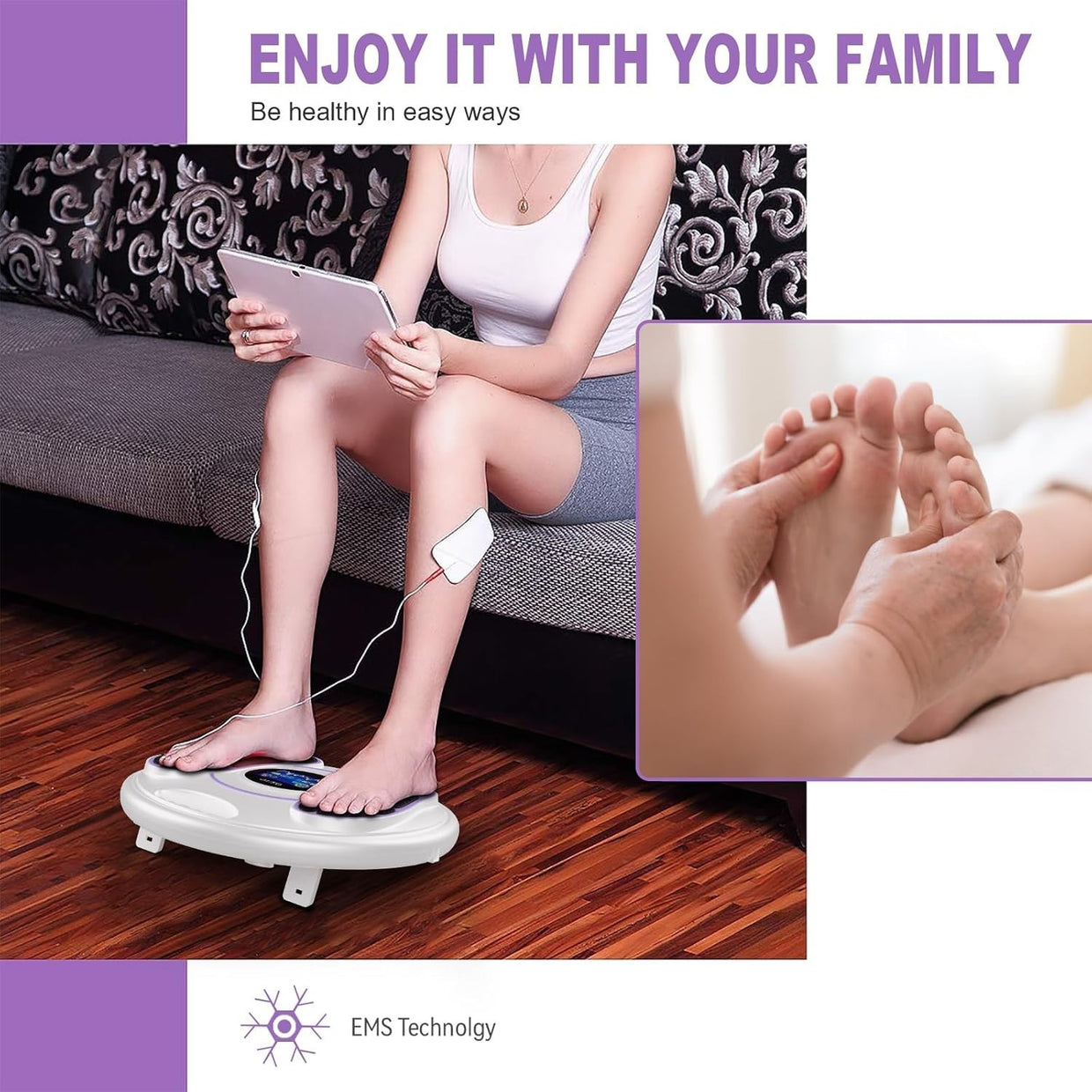 EMS Foot Massager for Circulation & Pain Relief, 99 Levels, Home Relaxation - Kwikley