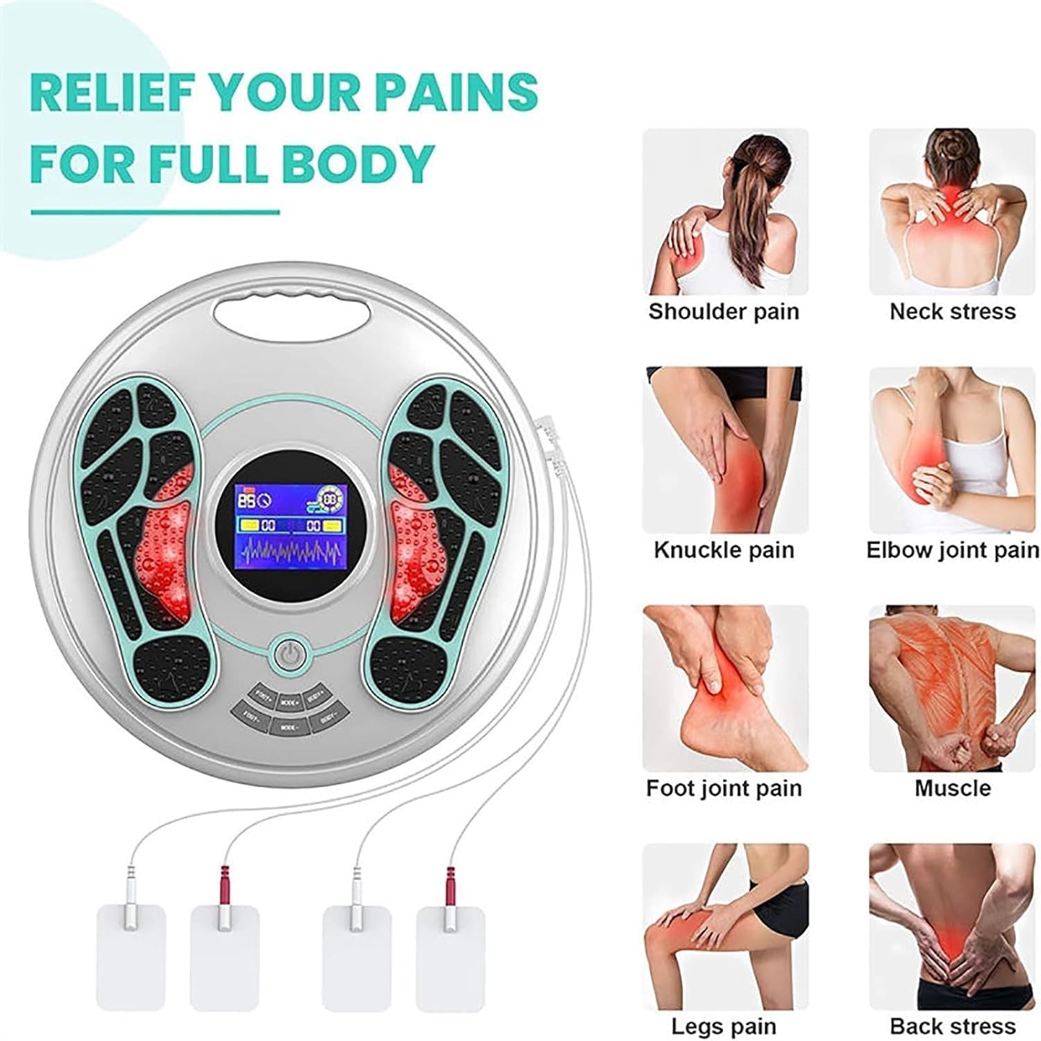 EMS TENS Foot & Leg Circulation Massager 25 Modes Pain Relief LCD - Kwikley