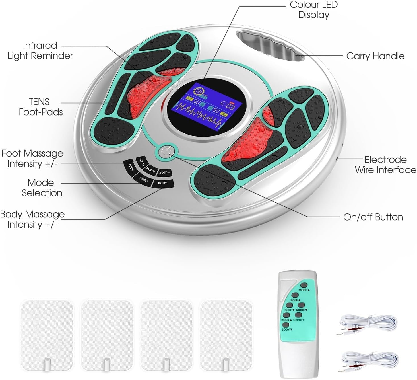 EMS TENS Foot & Leg Circulation Massager 25 Modes Pain Relief LCD - Kwikley
