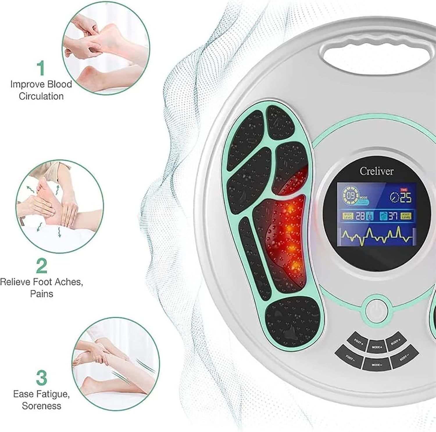 EMS TENS Foot & Leg Circulation Massager 25 Modes Pain Relief LCD - Kwikley
