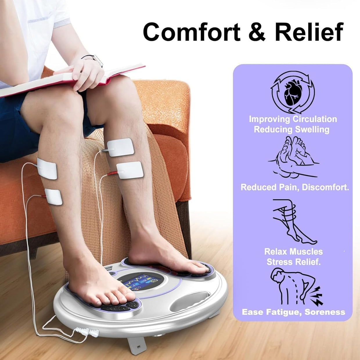 EMS & TENS Foot Massager for Circulation, 99 Levels, Pain Relief - Kwikley