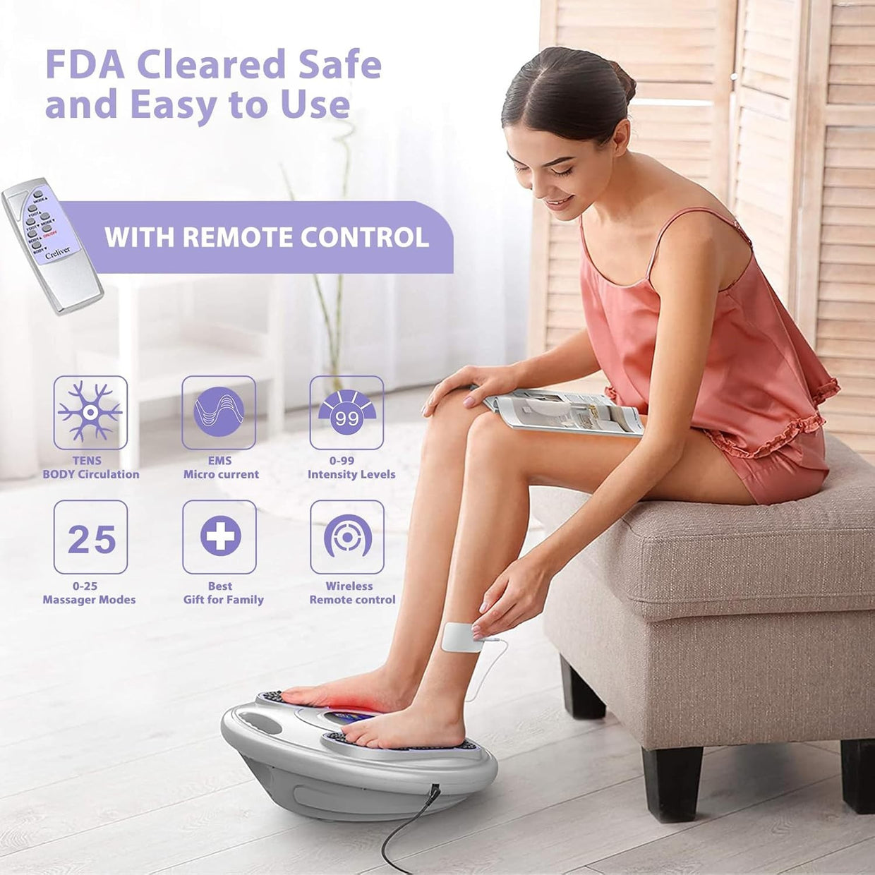 EMS & TENS Foot Massager for Circulation, 99 Levels, Pain Relief - Kwikley