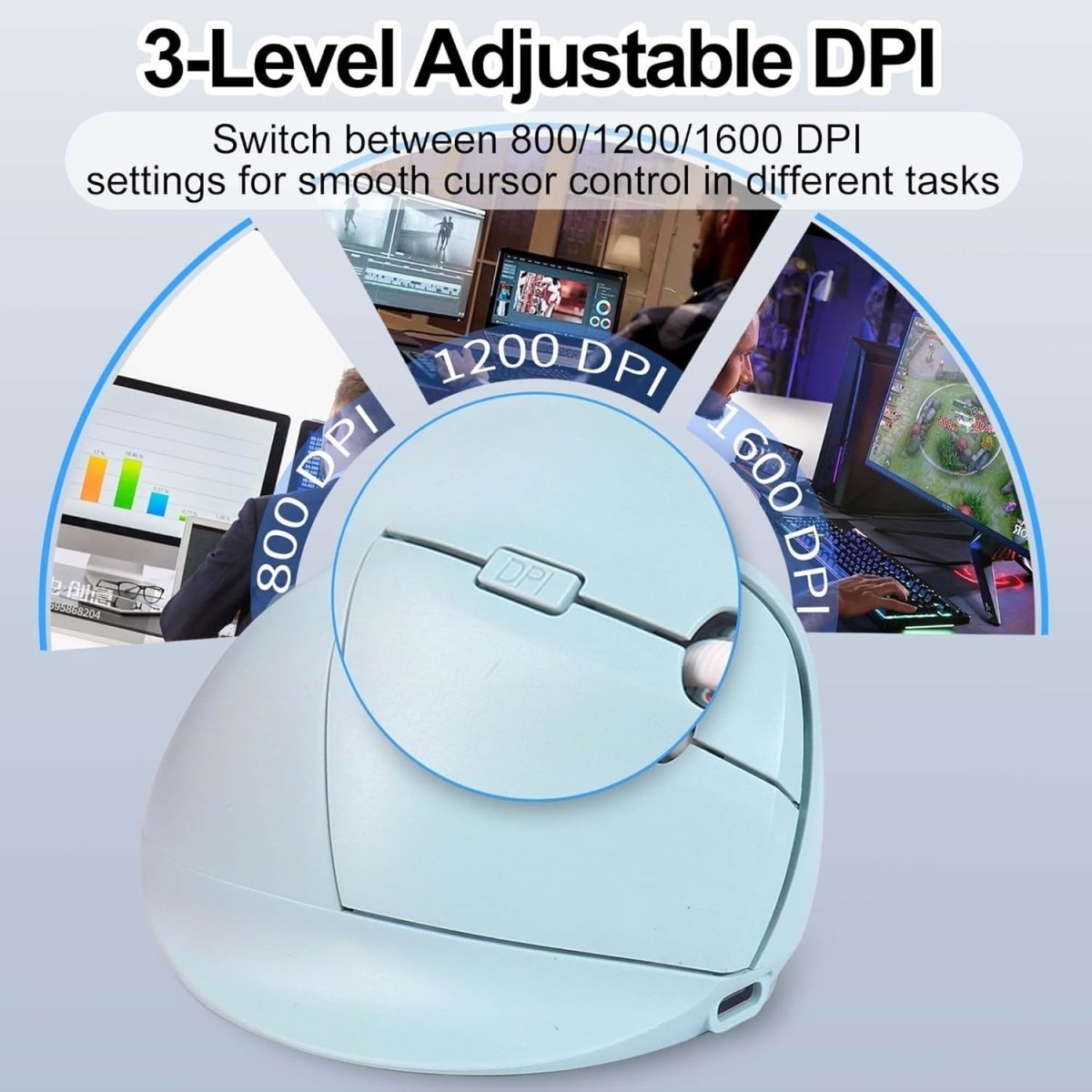 Ergonomic Bluetooth Vertical Mouse Wireless Silent Rechargeable USB 7Btn - Kwikley