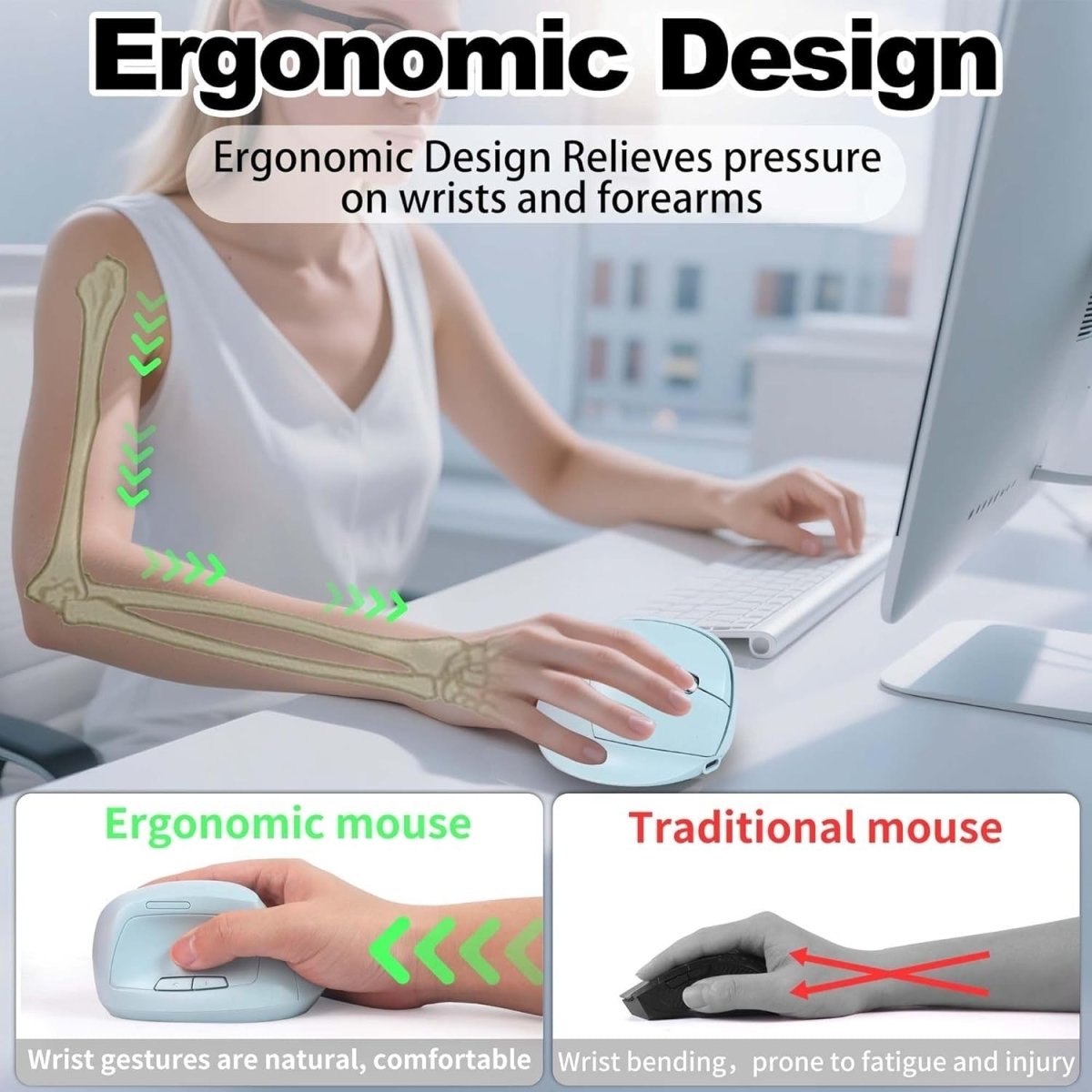 Ergonomic Bluetooth Vertical Mouse Wireless Silent Rechargeable USB 7Btn - Kwikley