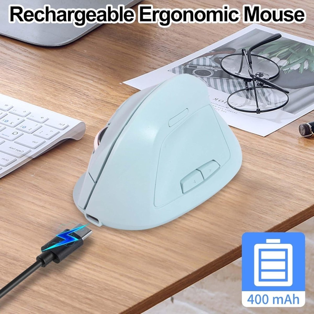 Ergonomic Bluetooth Vertical Mouse Wireless Silent Rechargeable USB 7Btn - Kwikley