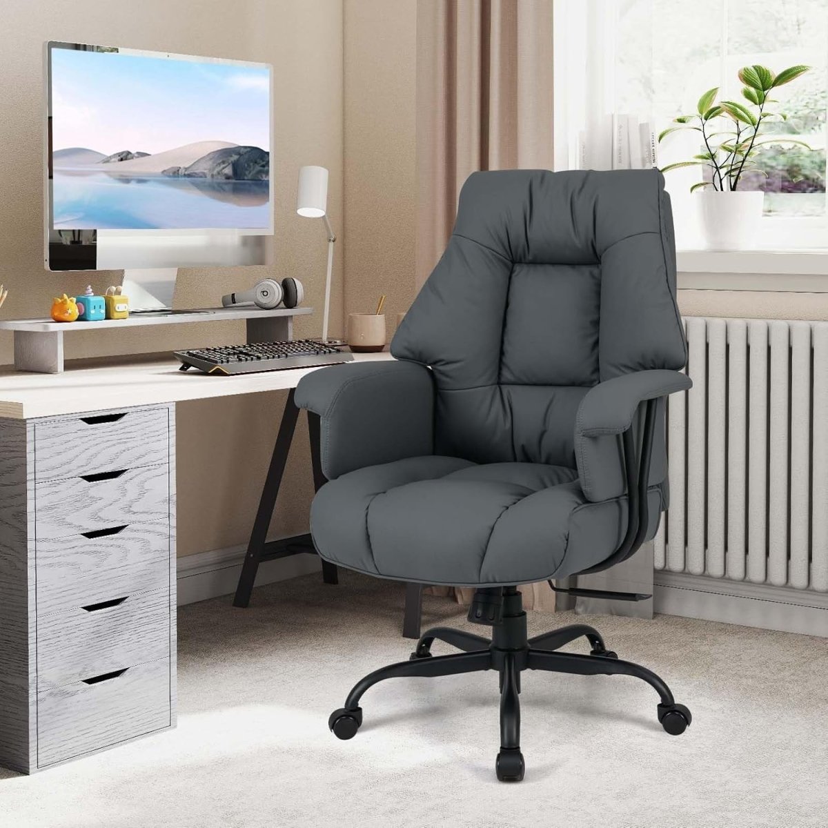 Ergonomic Executive Office Chair High Back PU Leather Swivel - Kwikley