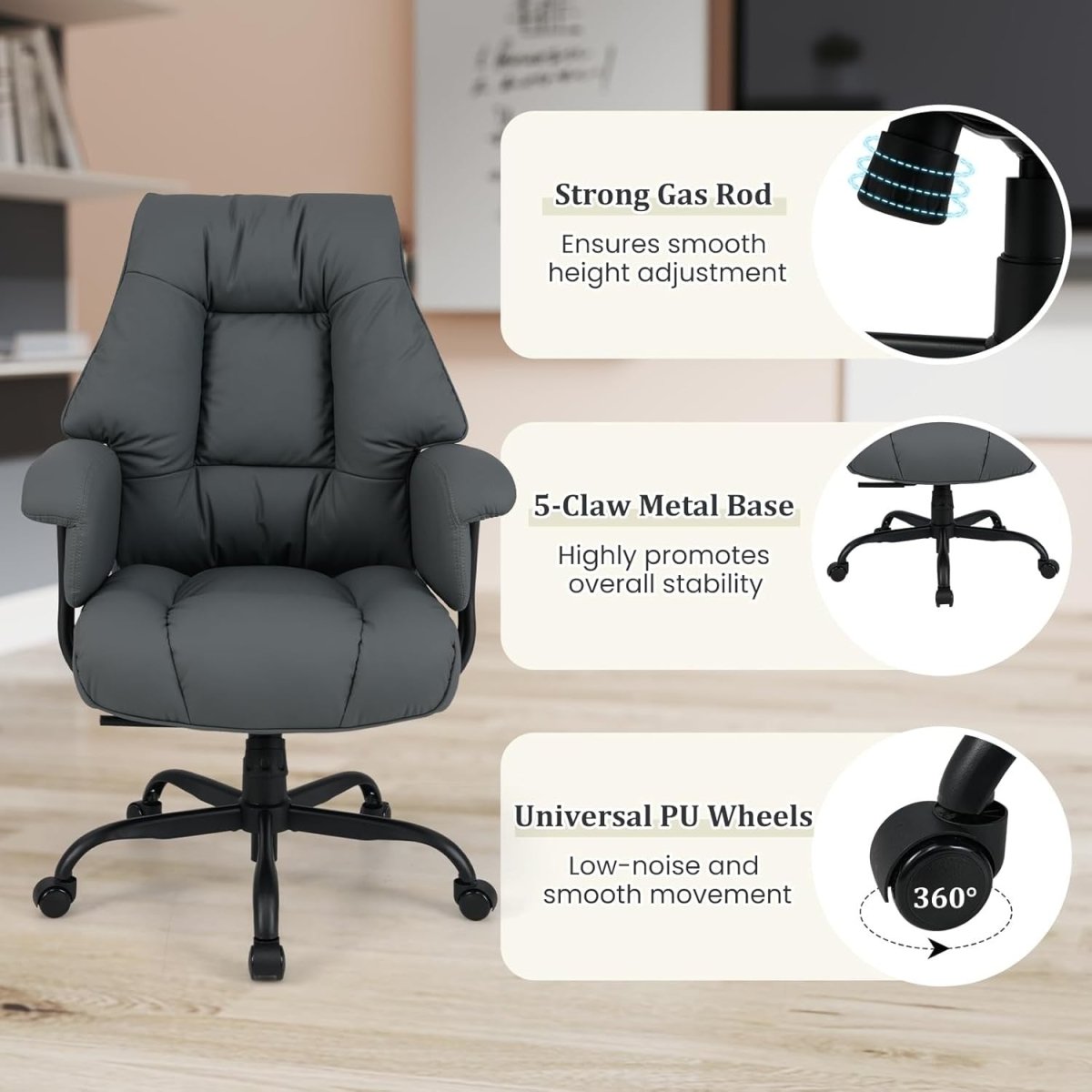 Ergonomic Executive Office Chair High Back PU Leather Swivel - Kwikley