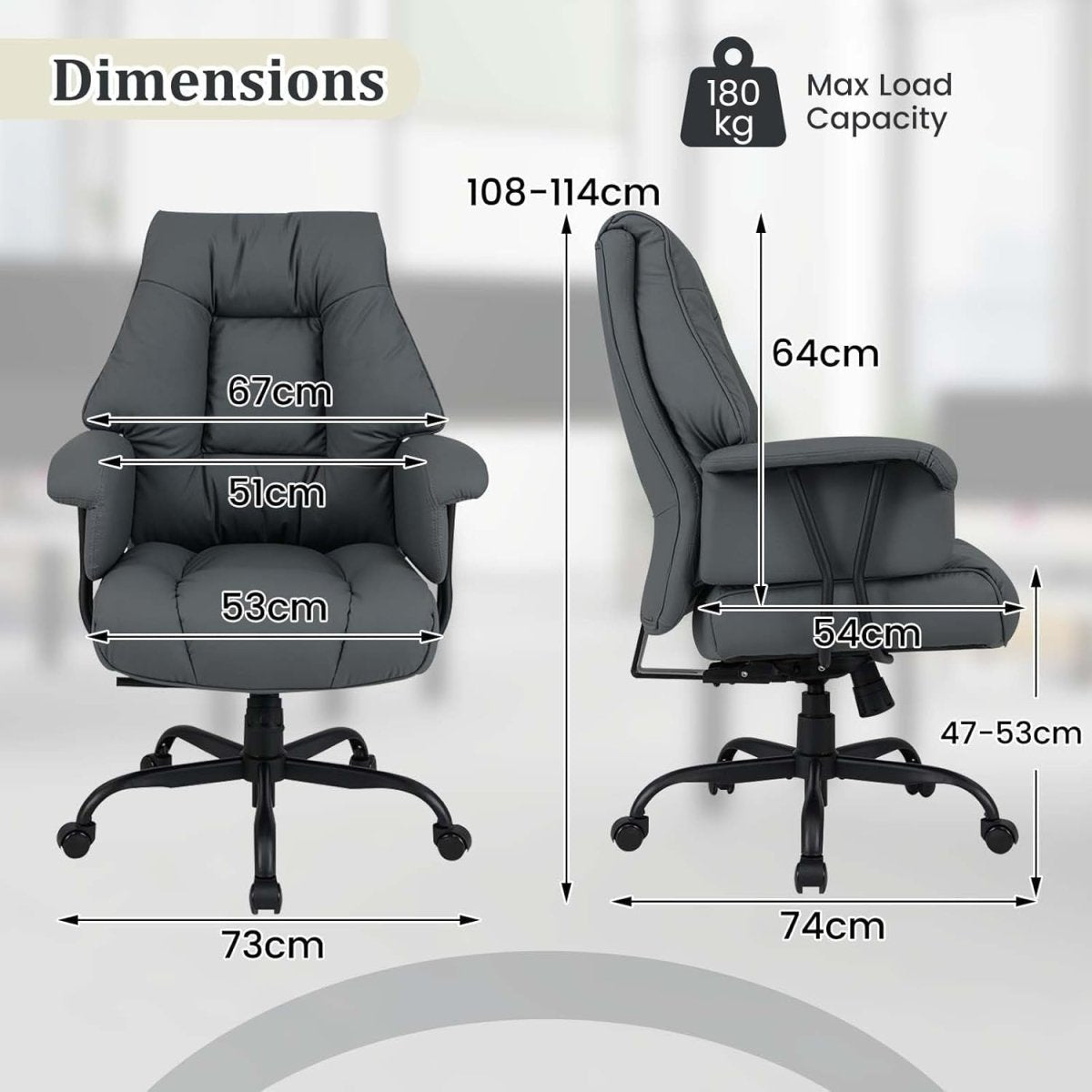 Ergonomic Executive Office Chair High Back PU Leather Swivel - Kwikley