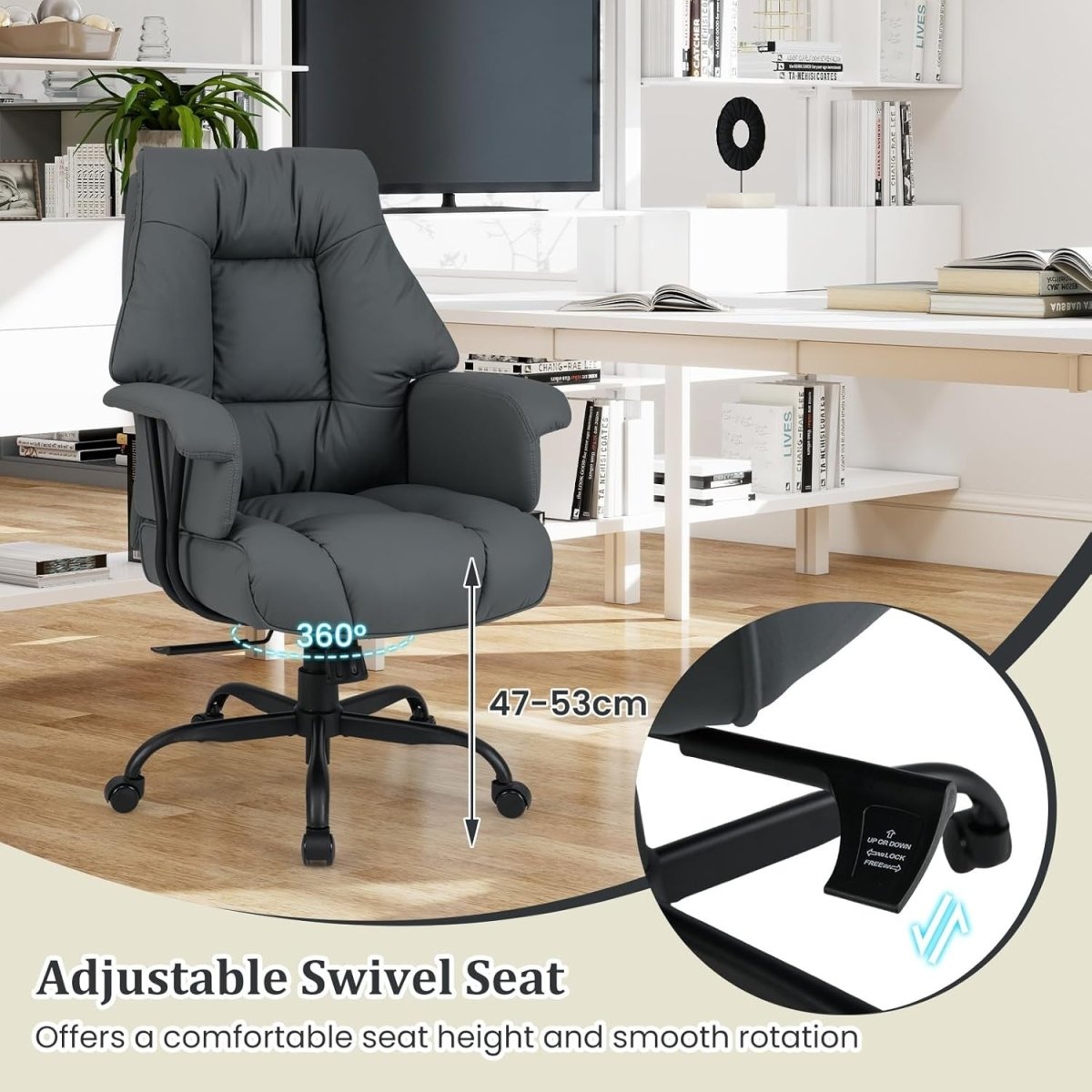 Ergonomic Executive Office Chair High Back PU Leather Swivel - Kwikley