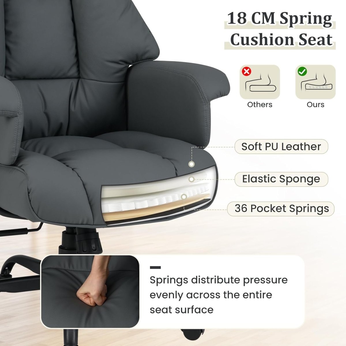 Ergonomic Executive Office Chair High Back PU Leather Swivel - Kwikley
