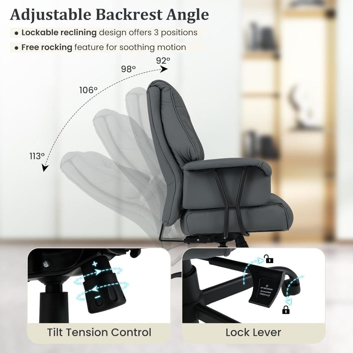 Ergonomic Executive Office Chair High Back PU Leather Swivel - Kwikley