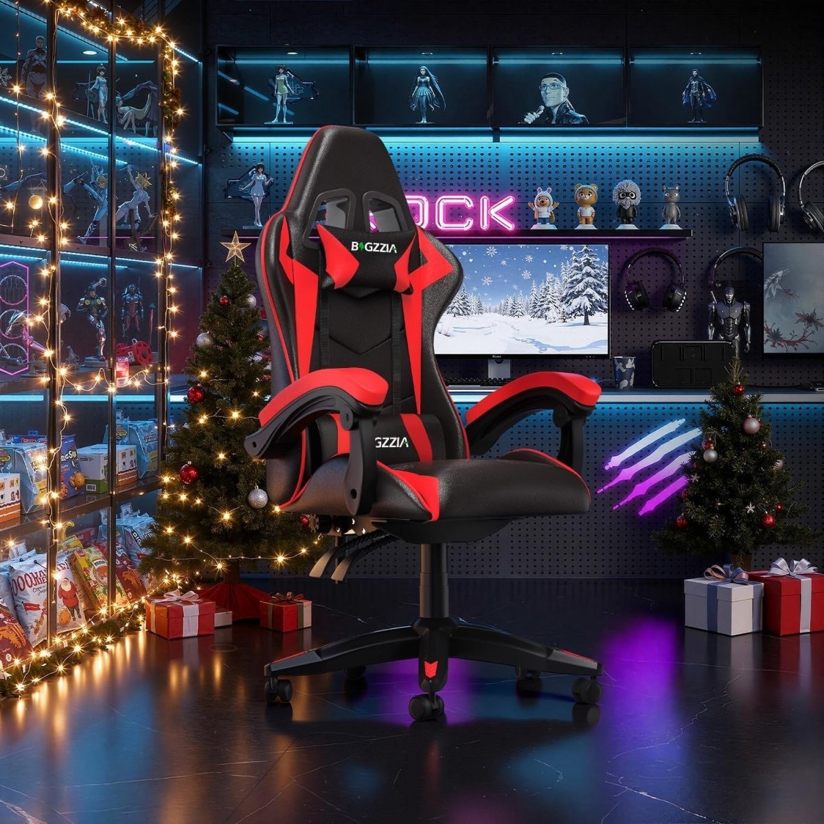 Ergonomic Gaming Chair Black Red Reclining Adjustable - Kwikley