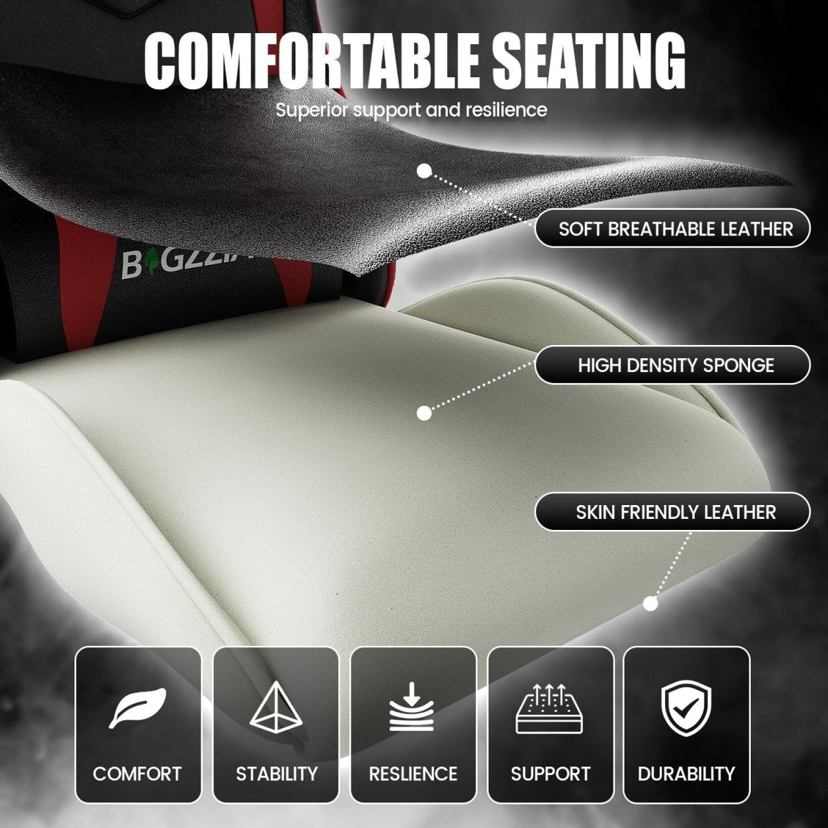 Ergonomic Gaming Chair Black Red Reclining Adjustable - Kwikley