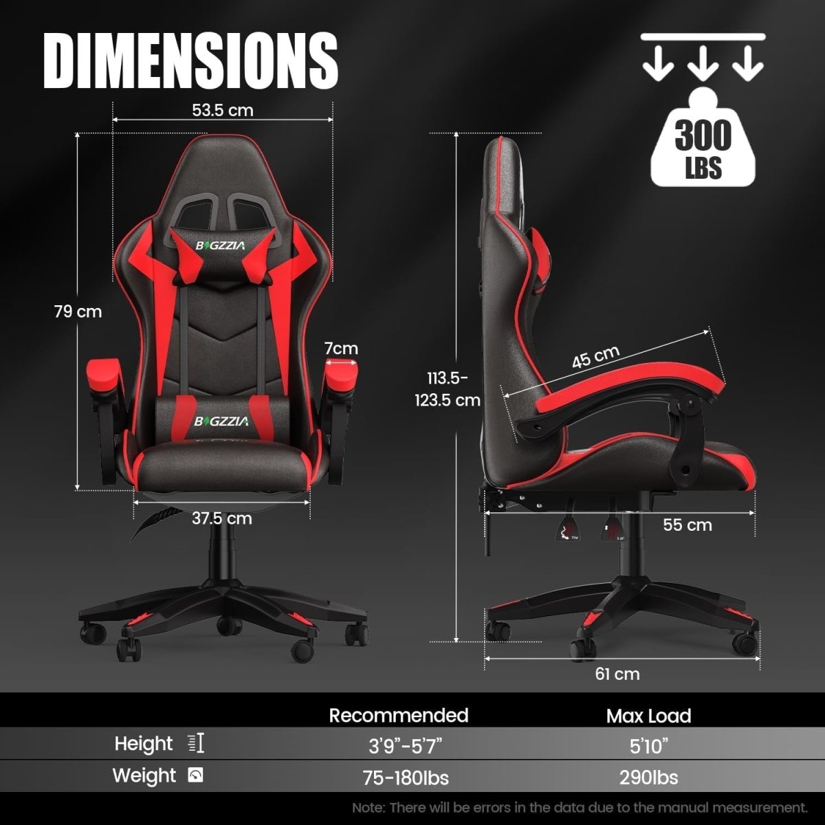 Ergonomic Gaming Chair Black Red Reclining Adjustable - Kwikley