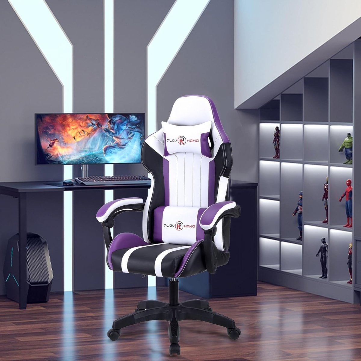 Ergonomic Gaming Chair Height Adjustable w/ Lumbar & Headrest - Kwikley