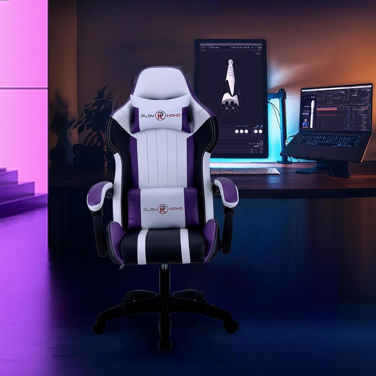 Ergonomic Gaming Chair Height Adjustable w/ Lumbar & Headrest - Kwikley