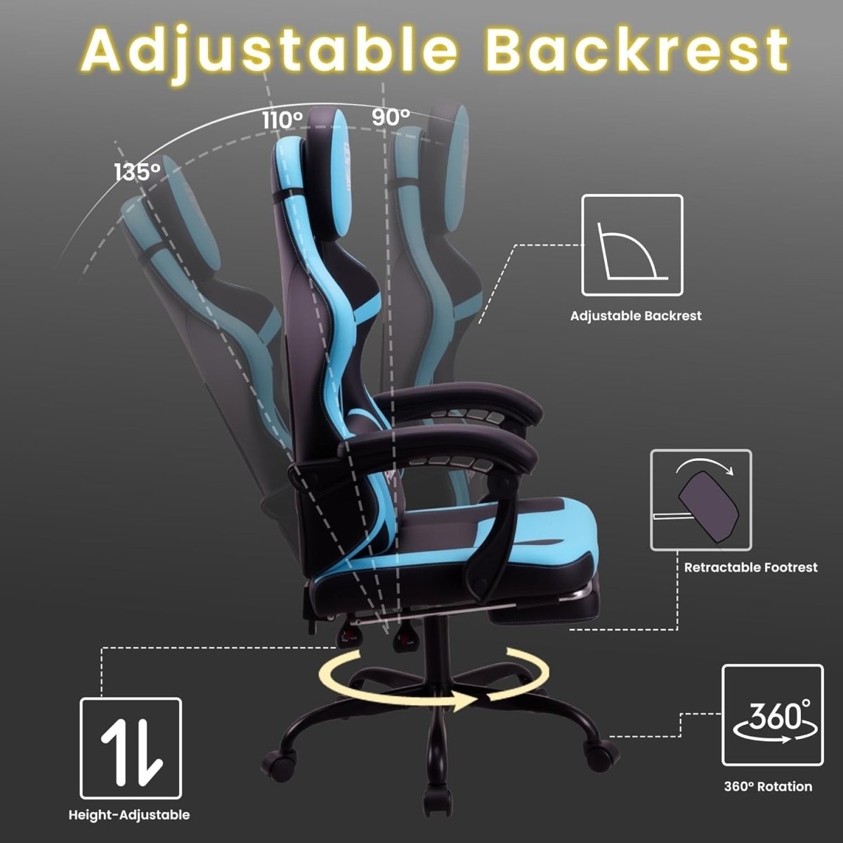 Ergonomic Gaming Chair High Back 150kg Swivel Office Seat - Kwikley