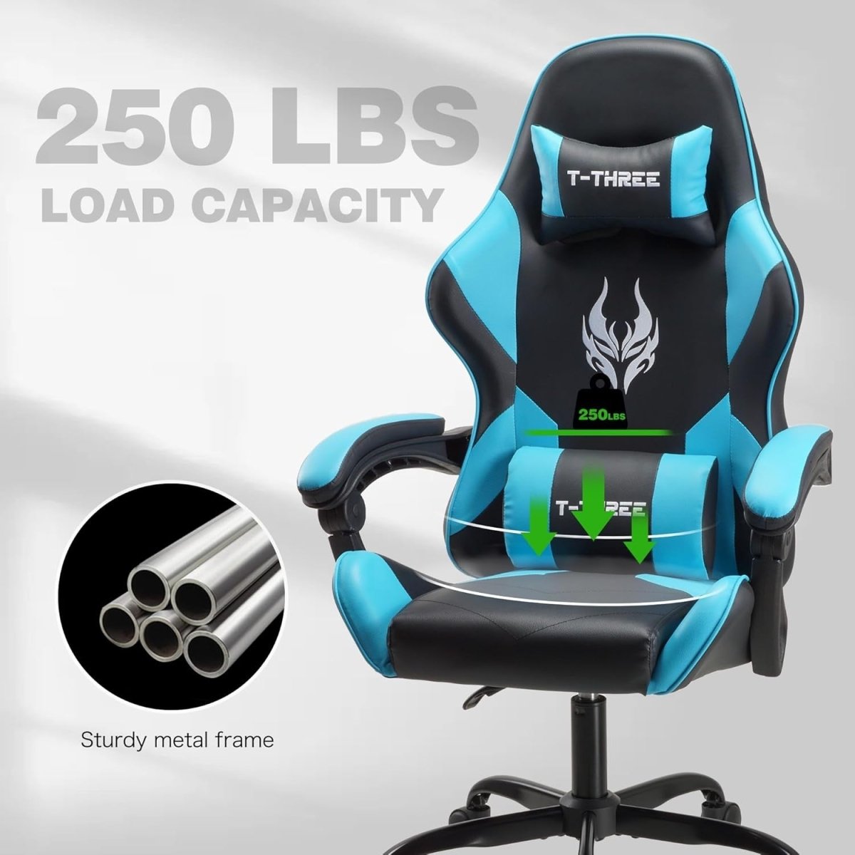 Ergonomic Gaming Chair High Back Swivel Office Desk 150kg Blue - Kwikley