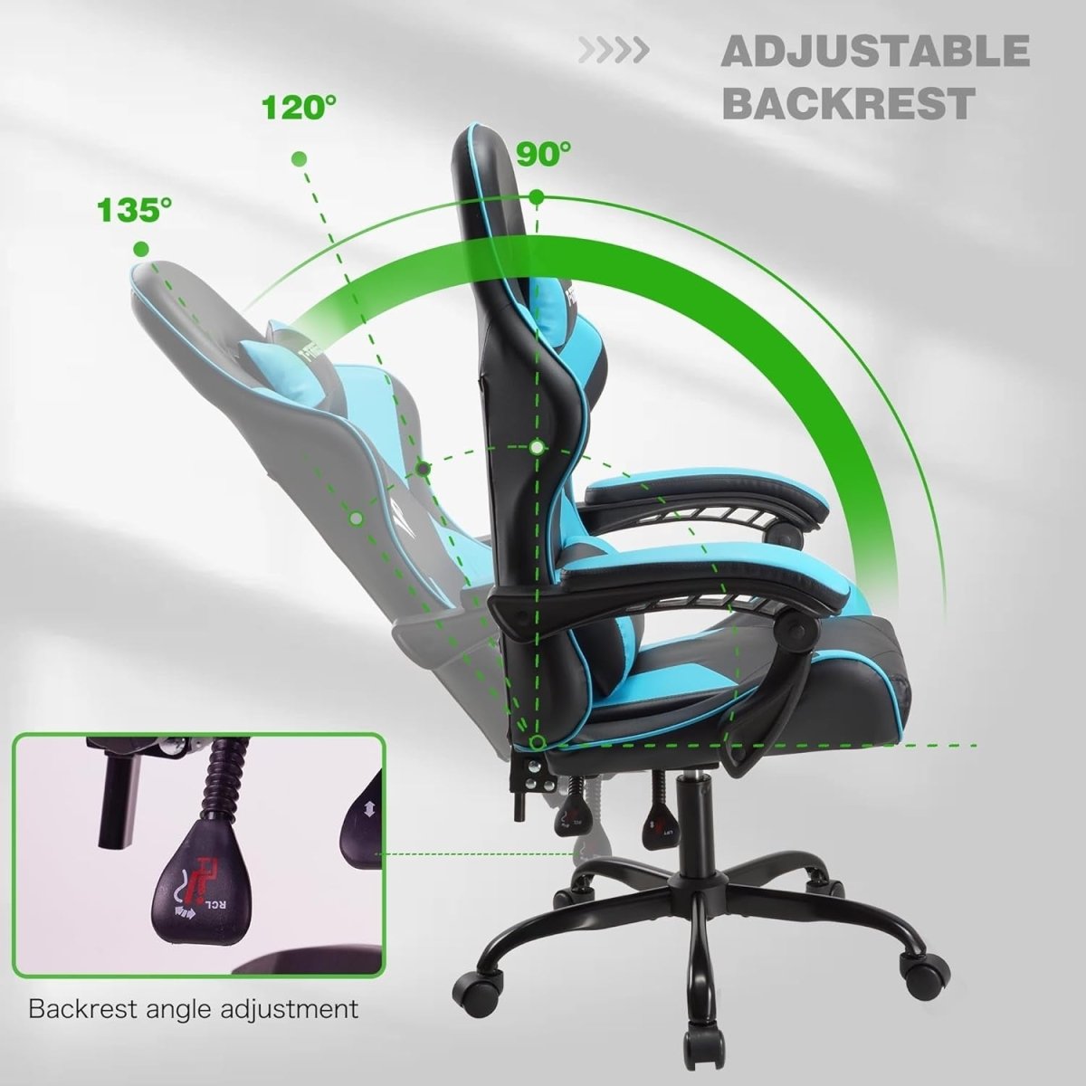 Ergonomic Gaming Chair High Back Swivel Office Desk 150kg Blue - Kwikley