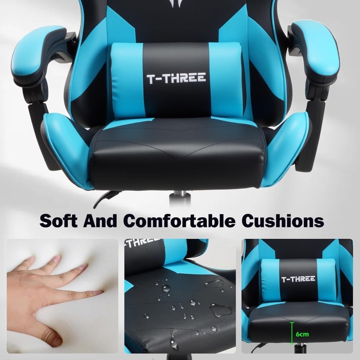 Ergonomic Gaming Chair High Back Swivel Office Desk 150kg Blue - Kwikley
