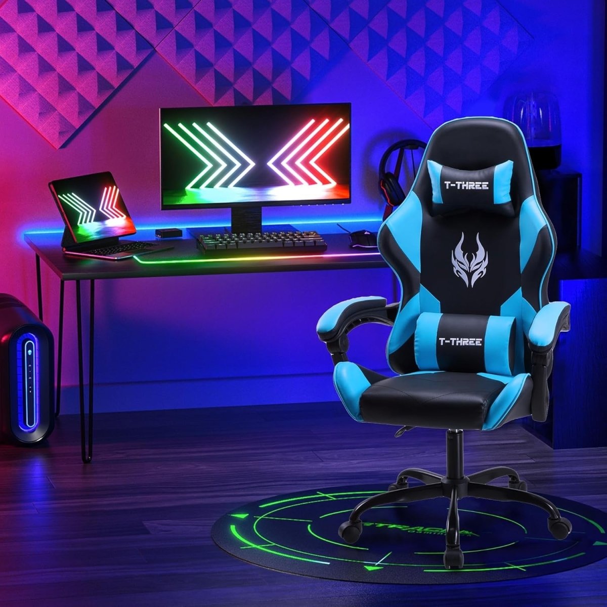 Ergonomic Gaming Chair High Back Swivel Office Desk 150kg Blue - Kwikley