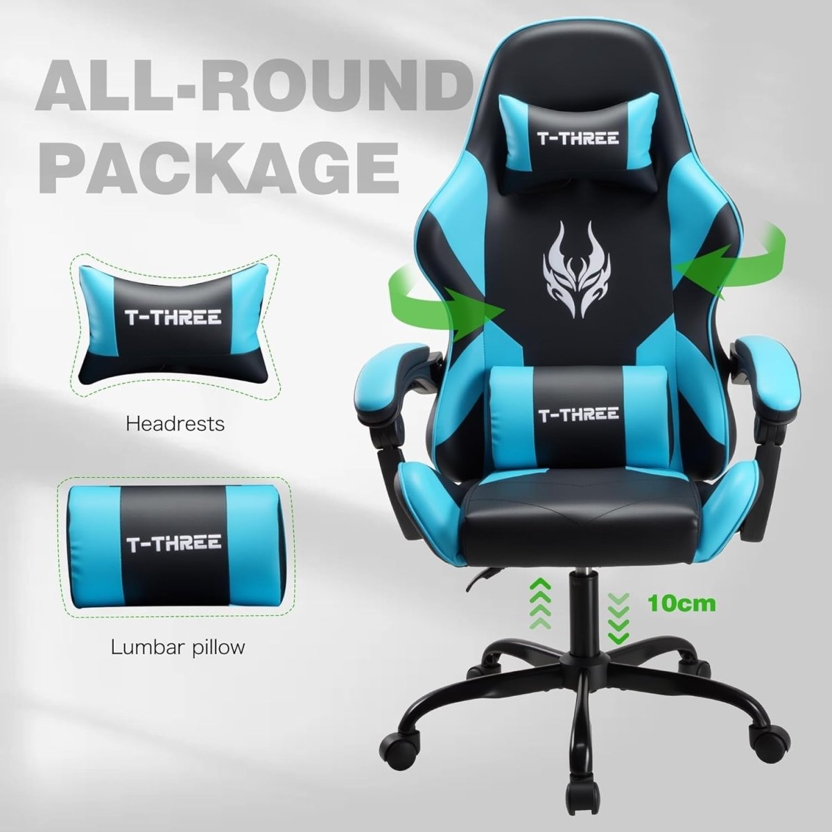 Ergonomic Gaming Chair High Back Swivel Office Desk 150kg Blue - Kwikley