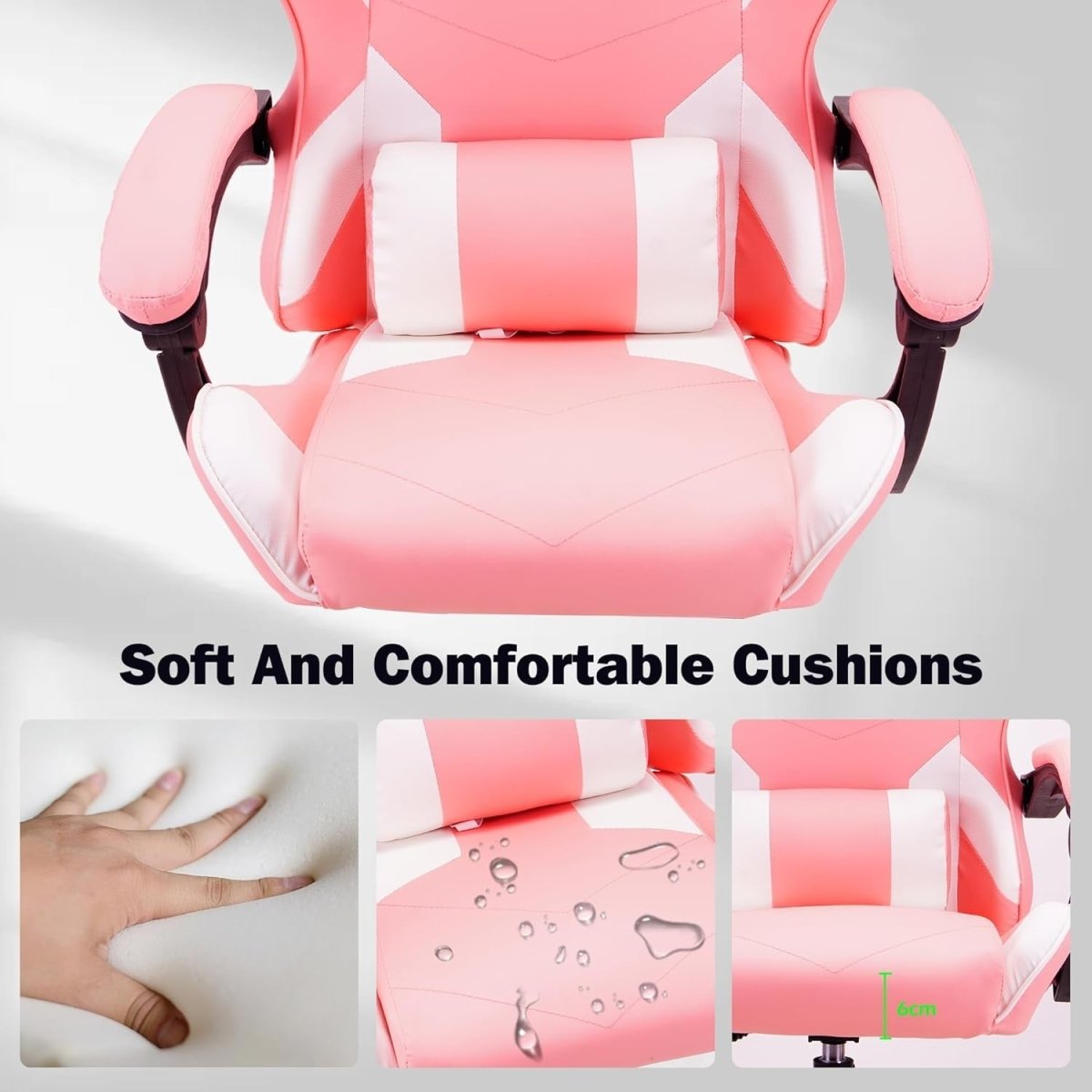 Ergonomic Gaming Chair High Back Swivel Office Desk 150kg Pink - Kwikley