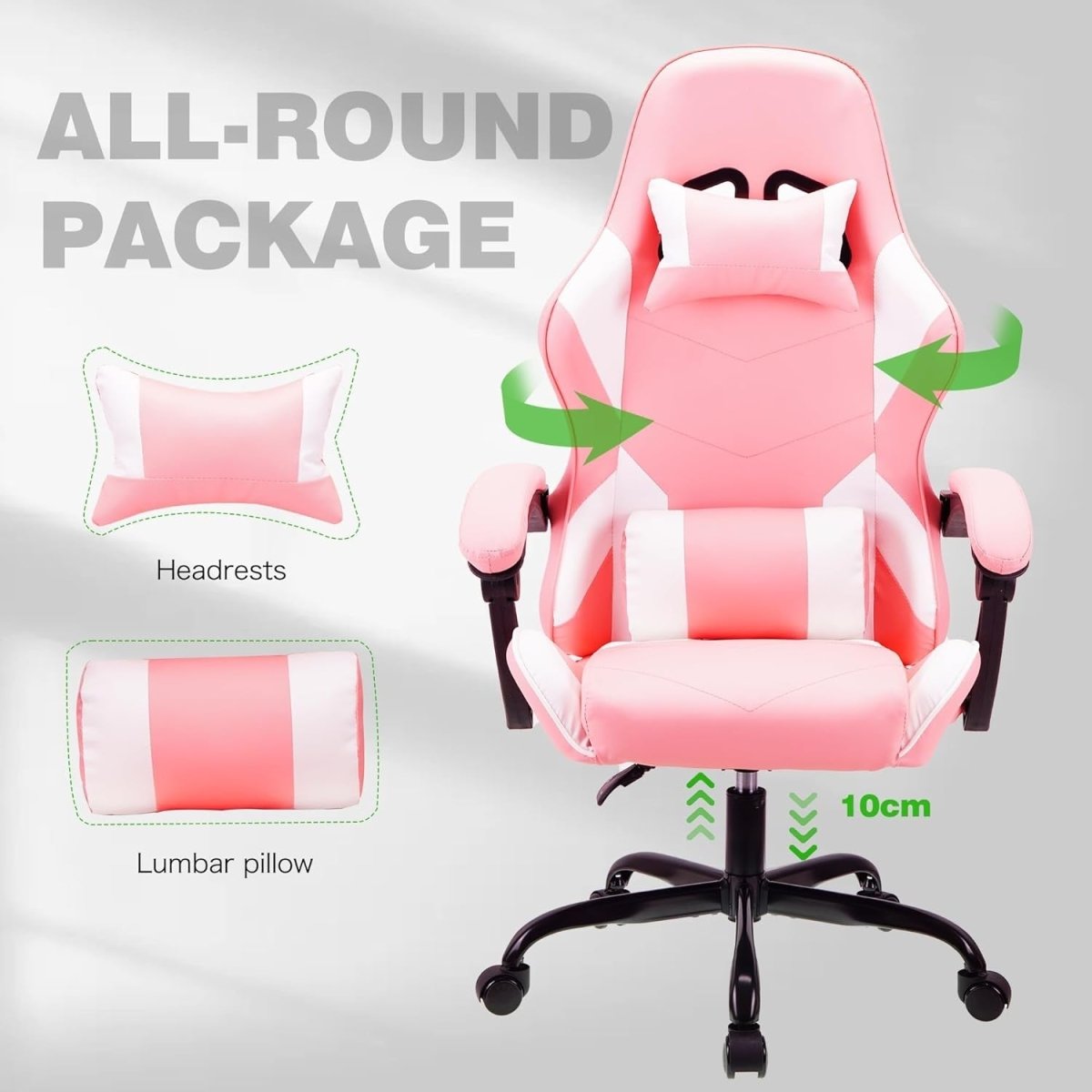 Ergonomic Gaming Chair High Back Swivel Office Desk 150kg Pink - Kwikley