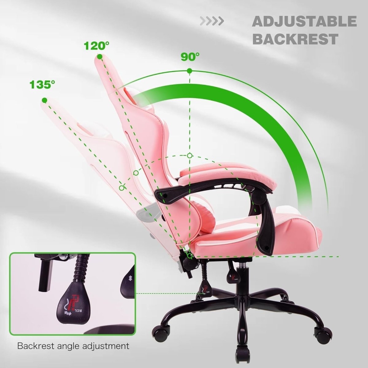 Ergonomic Gaming Chair High Back Swivel Office Desk 150kg Pink - Kwikley