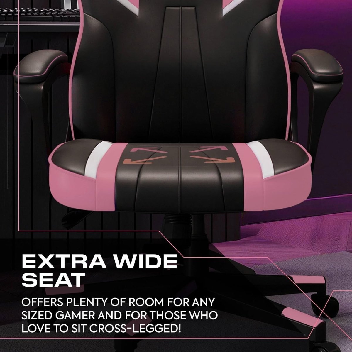 Ergonomic Gaming Chair High Back Wide Seat Pink - Kwikley