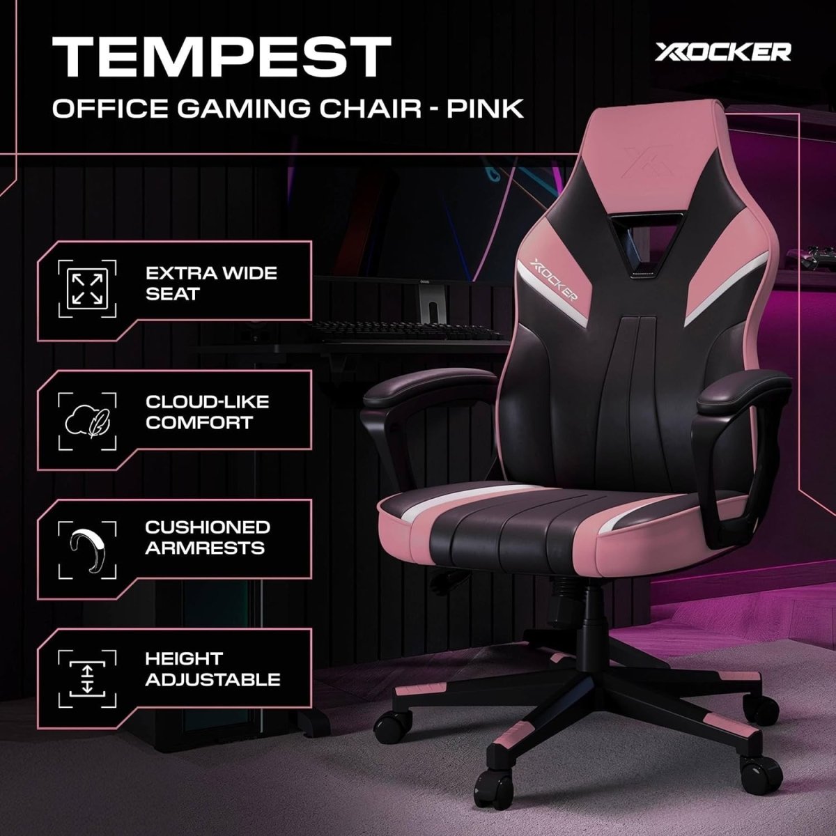 Ergonomic Gaming Chair High Back Wide Seat Pink - Kwikley