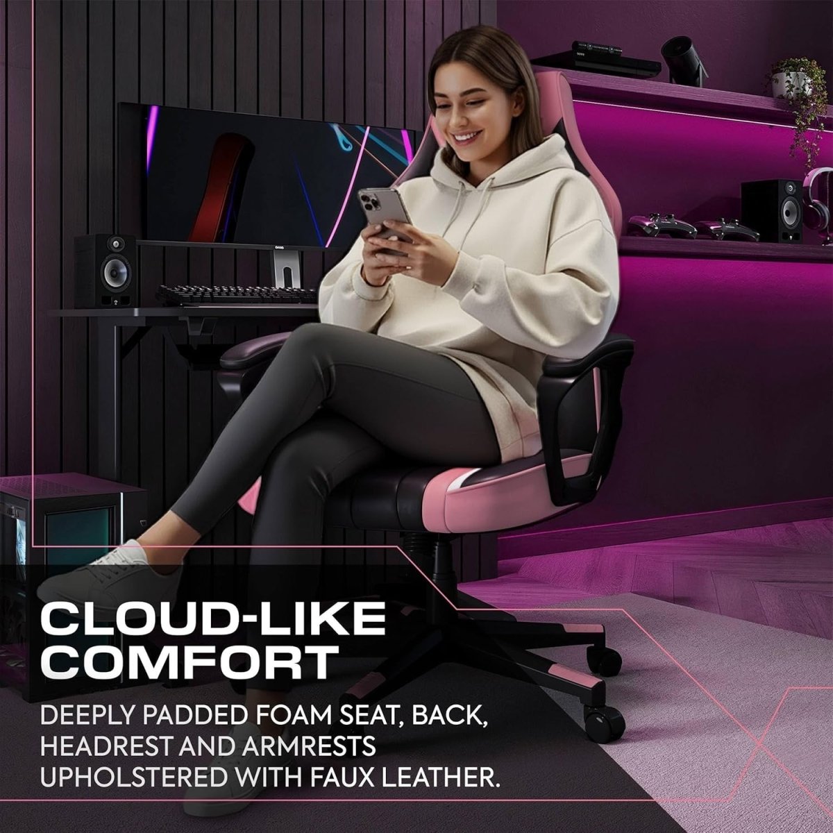 Ergonomic Gaming Chair High Back Wide Seat Pink - Kwikley