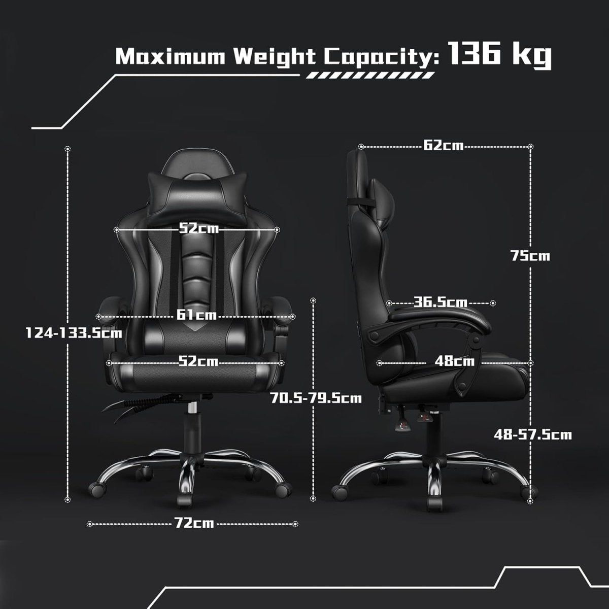 Ergonomic Gaming Chair Massage Lumbar Swivel Desk Chair Black - Kwikley