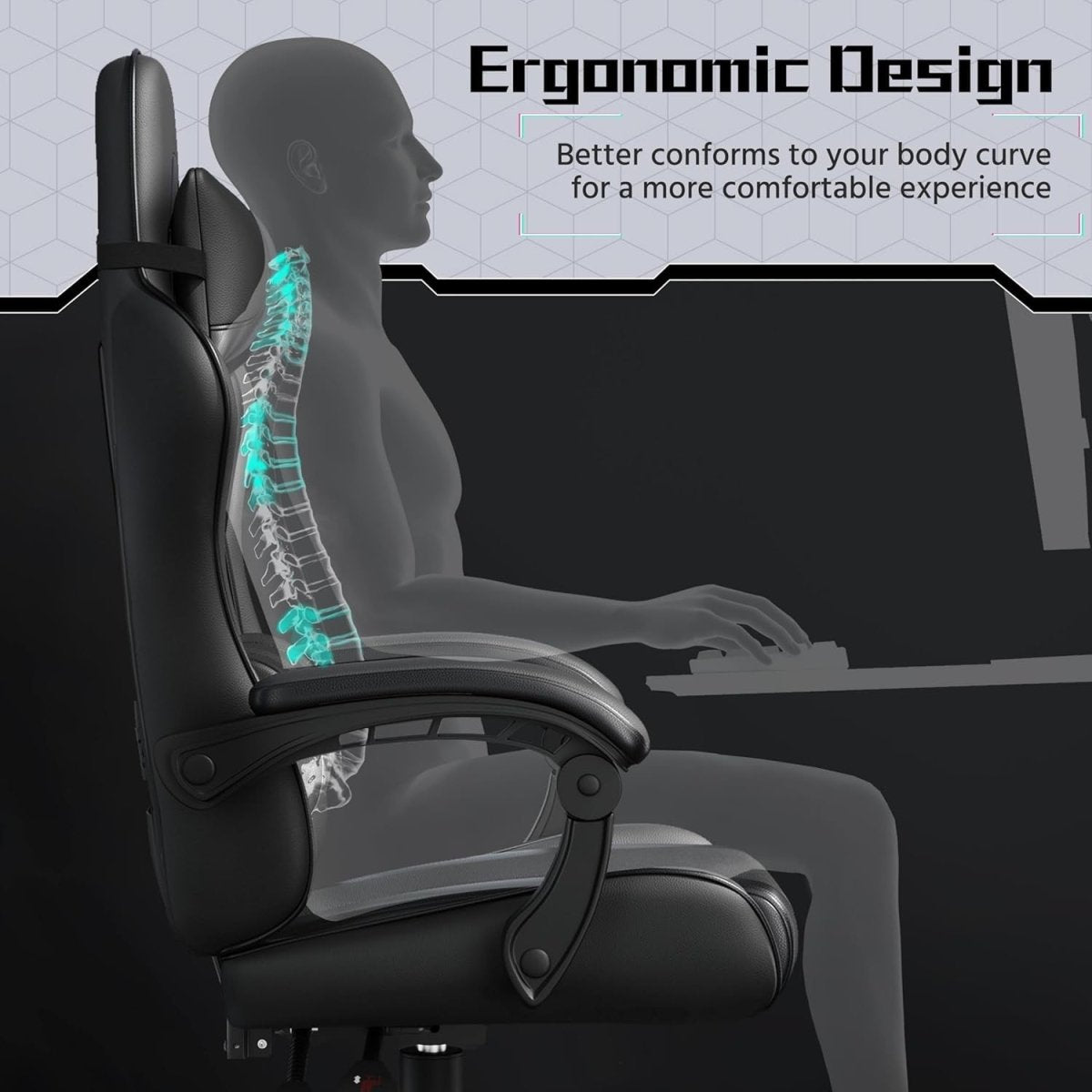 Ergonomic Gaming Chair Massage Lumbar Swivel Desk Chair Black - Kwikley