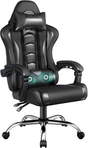 Ergonomic Gaming Chair Massage Lumbar Swivel Desk Chair Black - Kwikley