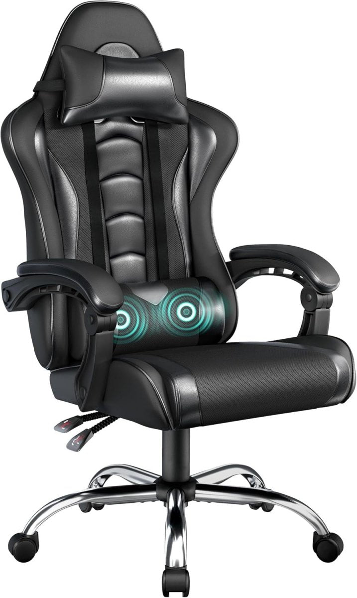 Ergonomic Gaming Chair Massage Lumbar Swivel Desk Chair Black - Kwikley