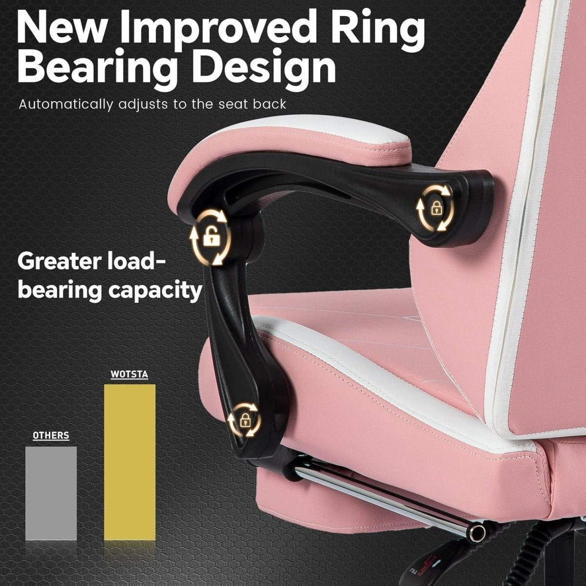 Ergonomic Gaming Chair Pink White w/ Footrest & Lumbar Support - Kwikley