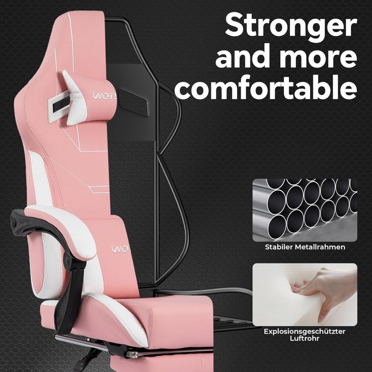 Ergonomic Gaming Chair Pink White w/ Footrest & Lumbar Support - Kwikley