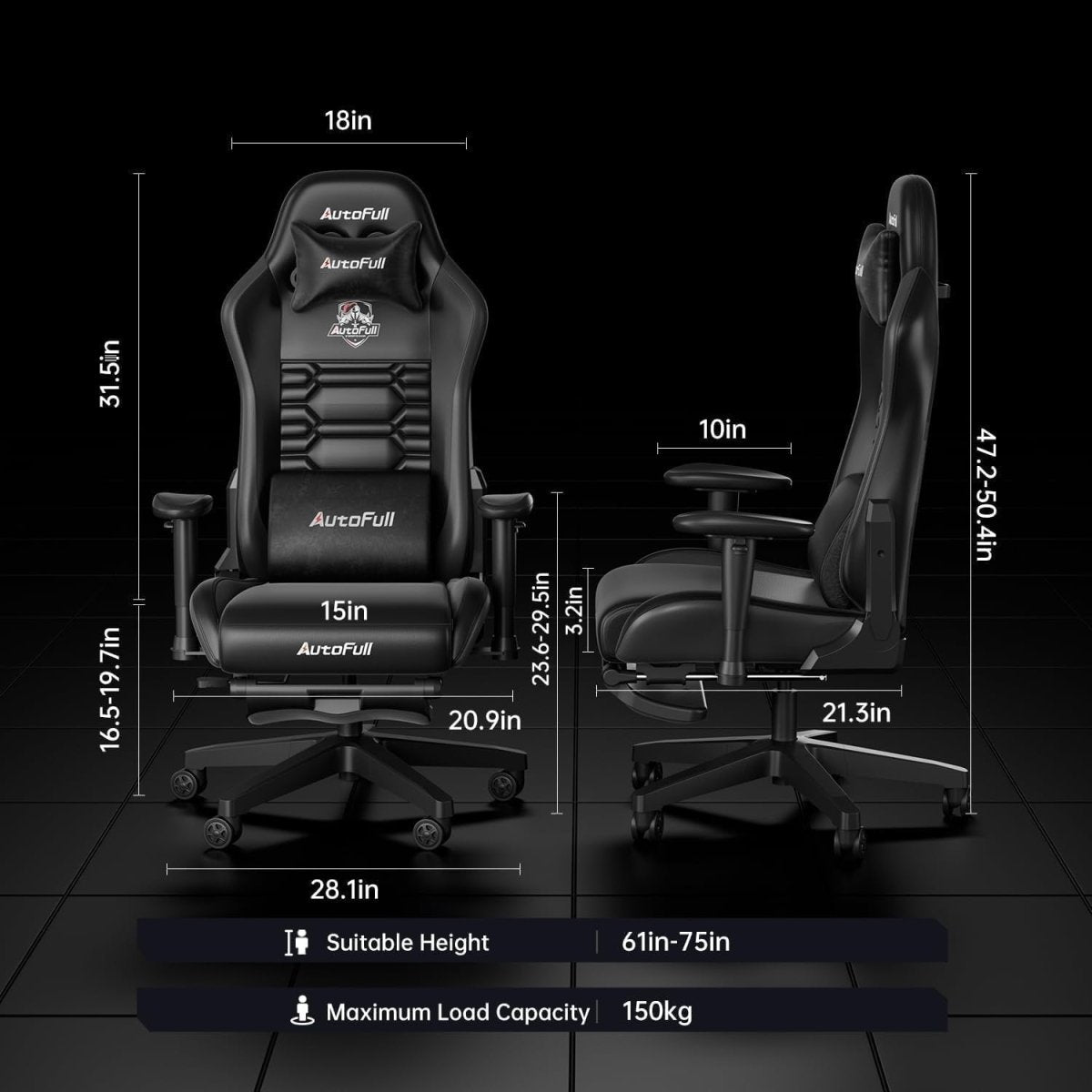 Ergonomic Gaming Chair PU Leather Recliner Lumbar Footrest - Kwikley