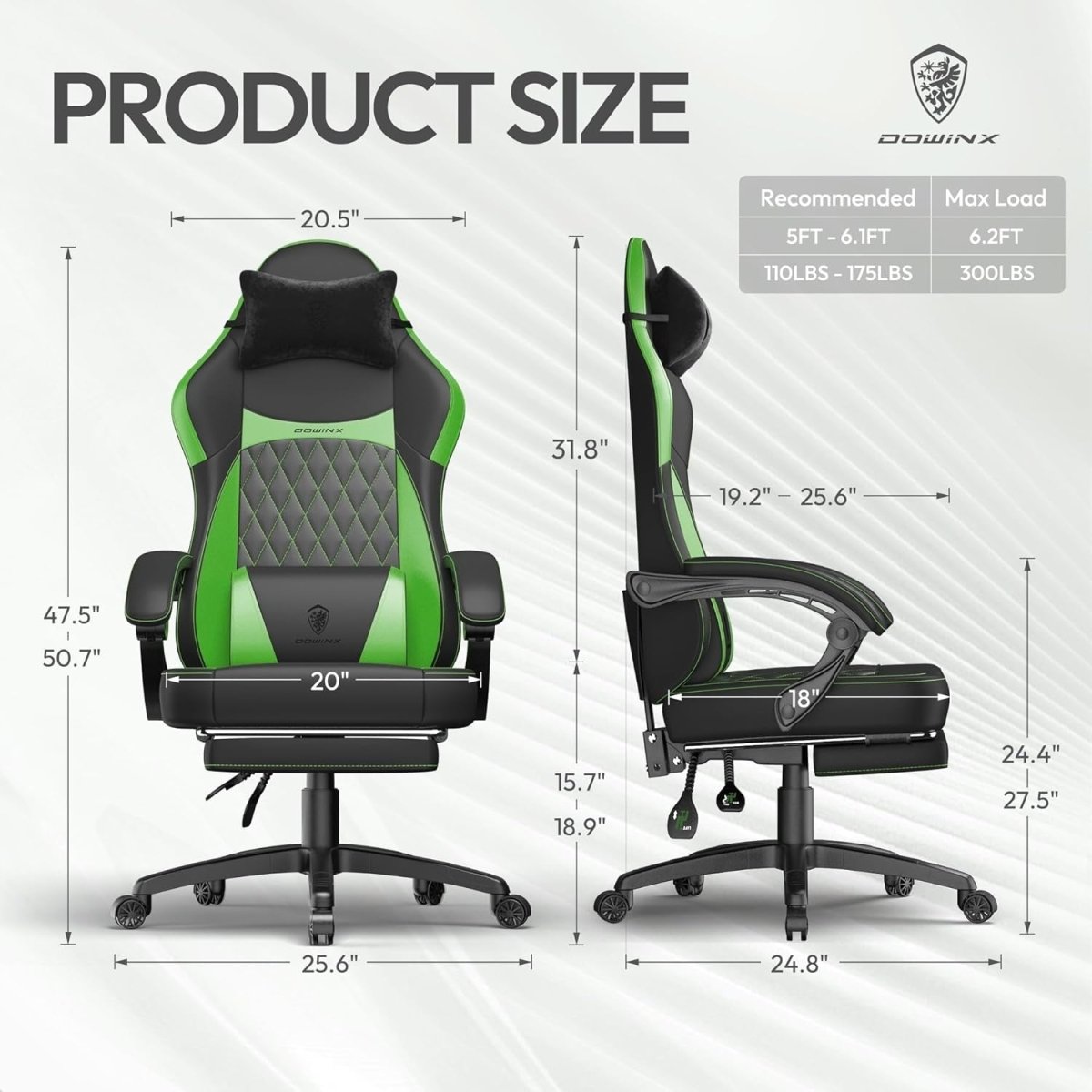 Ergonomic Gaming Chair Recliner Footrest Massage 90–145° - Kwikley
