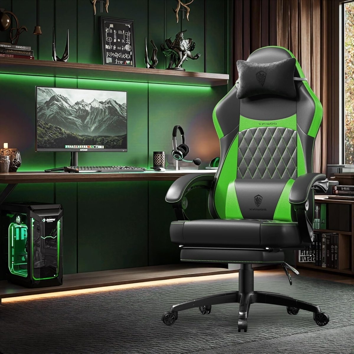 Ergonomic Gaming Chair Recliner Footrest Massage 90–145° - Kwikley