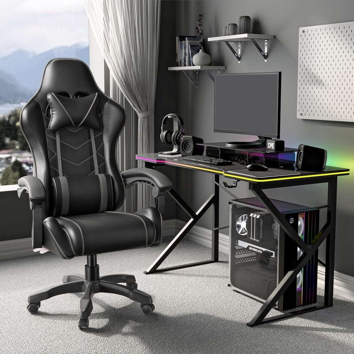Ergonomic Gaming Chair Recliner Swivel Office Chair Grey - Kwikley