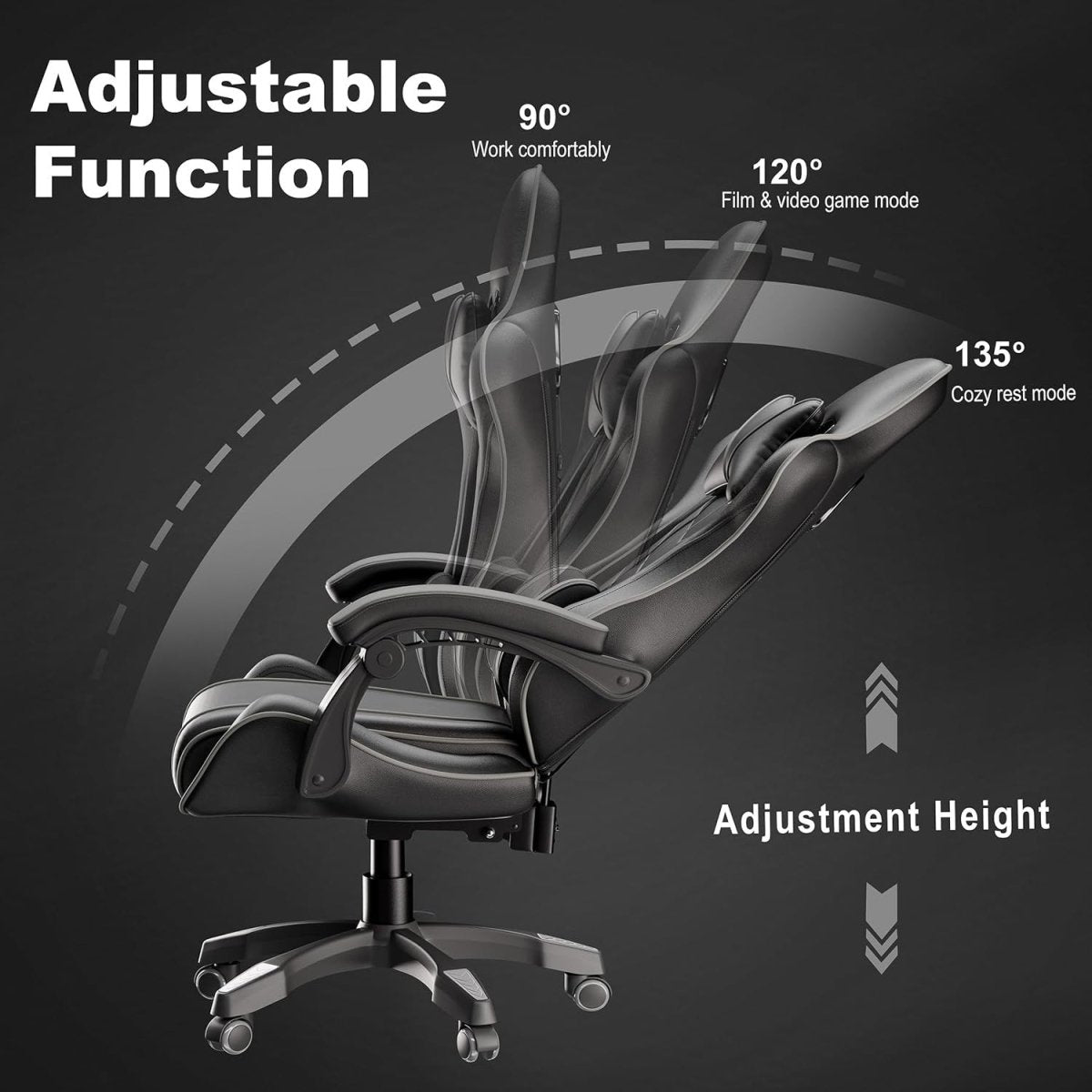 Ergonomic Gaming Chair Recliner Swivel Office Chair Grey - Kwikley